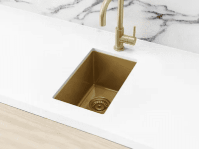 Lavello Nano Coated Stainless Steel Kitchen Sink - 272 x 382mm Half Bowl - Top Under Mount - PVD Brushed Bronze Gold