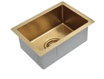 Lavello Nano Coated Stainless Steel Kitchen Sink - 450 x 450mm Single Bowl - Top Under Mount - PVD Brushed Bronze Gold 2b