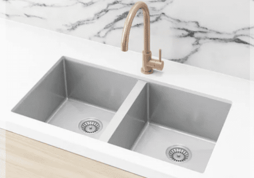 Lavello Nano Coated Stainless Steel Kitchen Sink - 760 x 440mm Double Bowl - Top Under Mount - PVD Brushed Nickel