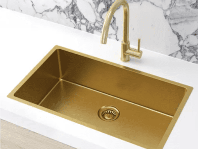 Lavello Nano Coated Stainless Steel Kitchen Sink - 760 x 440mm Large Single Bowl - Top Under Mount - PVD Brushed Bronze Gold 5