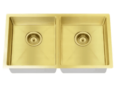 Lavello Nano Coated Stainless Steel Kitchen Sink - 860 x 440mm Double Bowl - Top Under Mount - PVD Brushed Bronze Gold 3