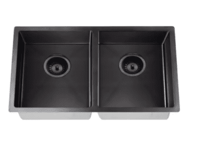 Lavello Nano Coated Stainless Steel Kitchen Sink - 860 x 440mm Double Bowl - Top Under Mount - PVD Gunmetal Black 2