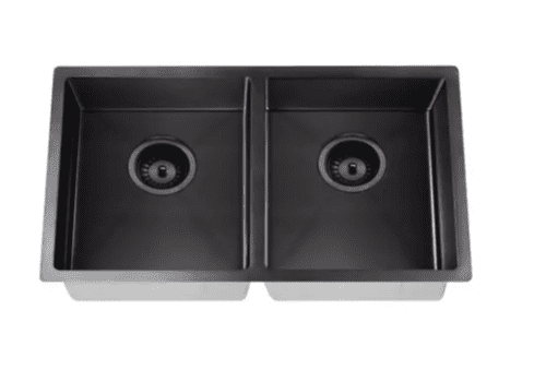 Lavello Nano Coated Stainless Steel Kitchen Sink - 860 x 440mm Double Bowl - Top Under Mount - PVD Gunmetal Black 2